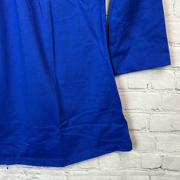 Karen Scott Ultra Blue Beaded Neckline 3/4 Sleeve Top Size Small - Picture 4 of 5